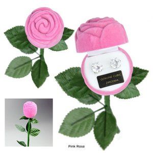8mm Cubic Zirconia Earrings in Velveteen Rose Gift Box,Pink